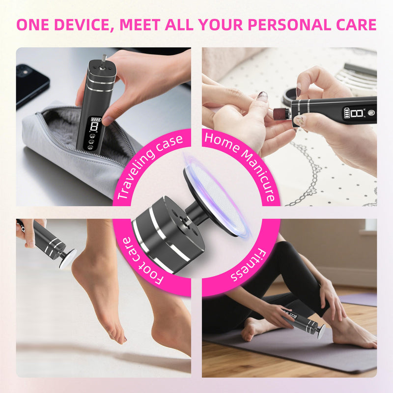 2 in 1 Electric Foot Callus Remover,9 Adjustable Speeds Rechargeable Electric Dead Skin Sander Pedicure Tools with Sandpaper Disk and Nail Drill Bits,Grinding Heads for Women&Men Black - BeesActive Australia