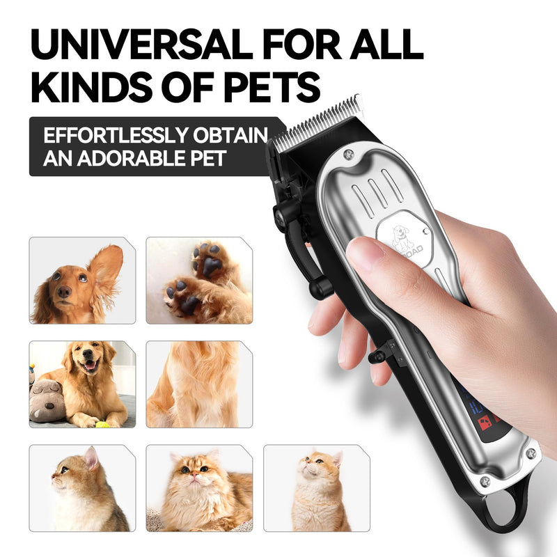 Professional Dog Grooming Clippers Cordless Dog Trimmer for Grooming Heavy Thick Hair&Coats, Quiet Dog Shavers for Small and Large Dogs Pet Grooming Kit for Dogs Silver - BeesActive Australia