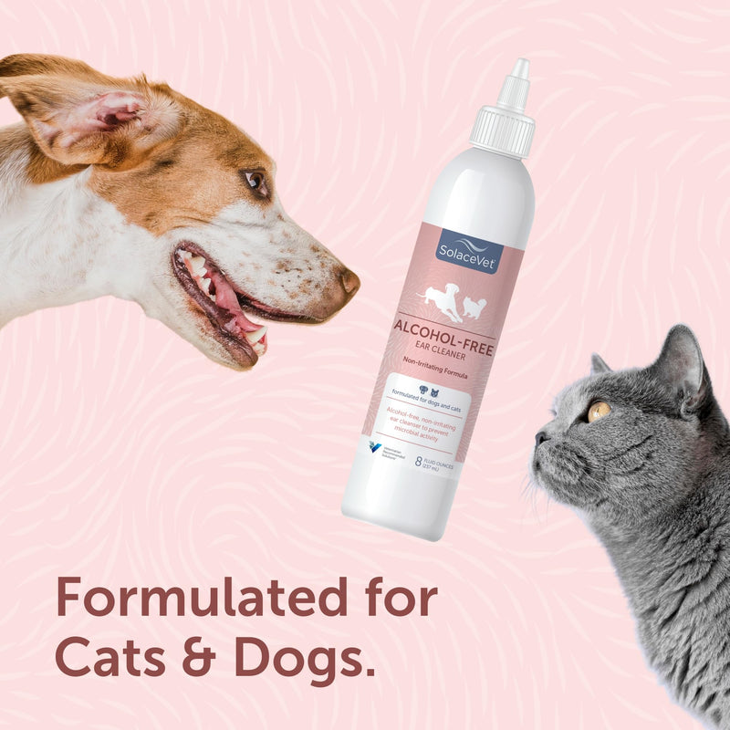 SolaceVet Alcohol-Free Ear Cleaner 8 oz – Veterinarian Recommended Gentle Ear Cleanser for Dogs & Cats, Non-stinging Formula