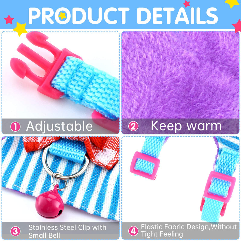 2 Pieces Hamster Harness and Leash Set for Walking, Small Guinea Pig Clothes with Bowknot Bell, No Pulling Comfort Padded Vest Striped for Guinea Pig Hamster Ferret, Small Animals (Blue, Black,S) S Blue, Black