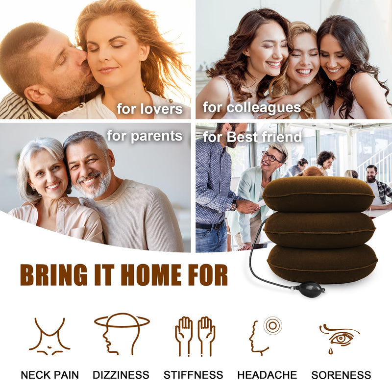 Cervical Neck Traction Device Inflatable Neck Stretcher, Easy to Use for Chronic Neck and Shoulder Pain Relief Traction Spine Alignment, Neck Cervical Brace Brown - BeesActive Australia