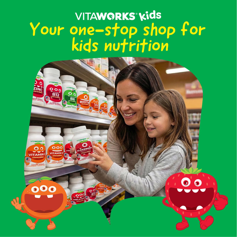 VitaWorks Kids Zinc 15mg Chewable Tablets - Natural Cherry Flavor - Vegan, Vegetarian, GMO-Free, Gluten Free, Nut Free Vitamins - Dietary Supplement for Immune Support - for Children - 120 Chewables