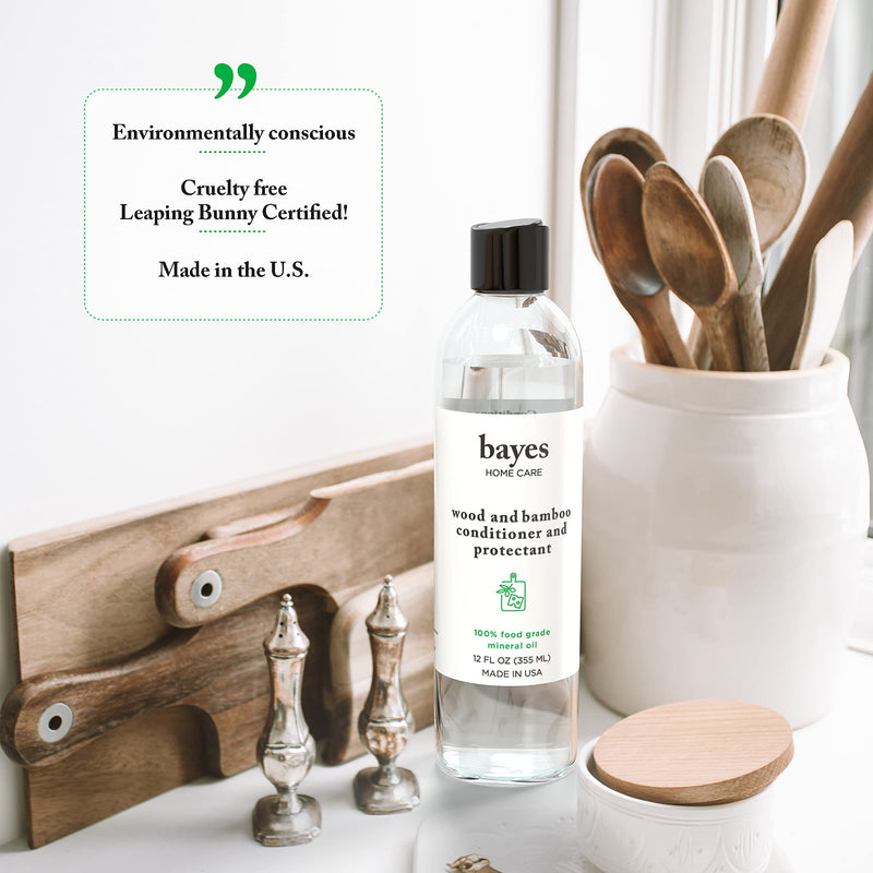 Bayes Food Grade Mineral Oil for Cutting Board - Mineral Oil Food Grade for Bamboo, Teak & Wood Conditioner and Protectant - Cutting Board Oil Food Grade Formula - Wood Oil for Cutting Board - 12 oz 12 Fl Oz (Pack of 1) - BeesActive Australia