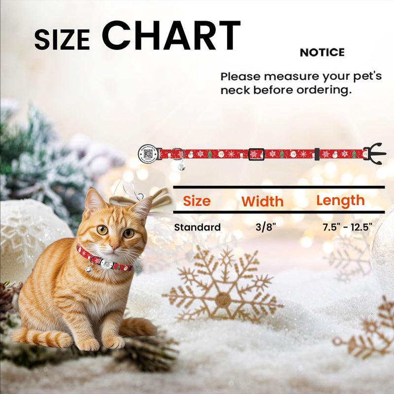 Christmas Cat Collar Breakaway with Bells, Xmas Patterns Kitten Collar with Qr Code Cat Tag Red Snowflake - BeesActive Australia