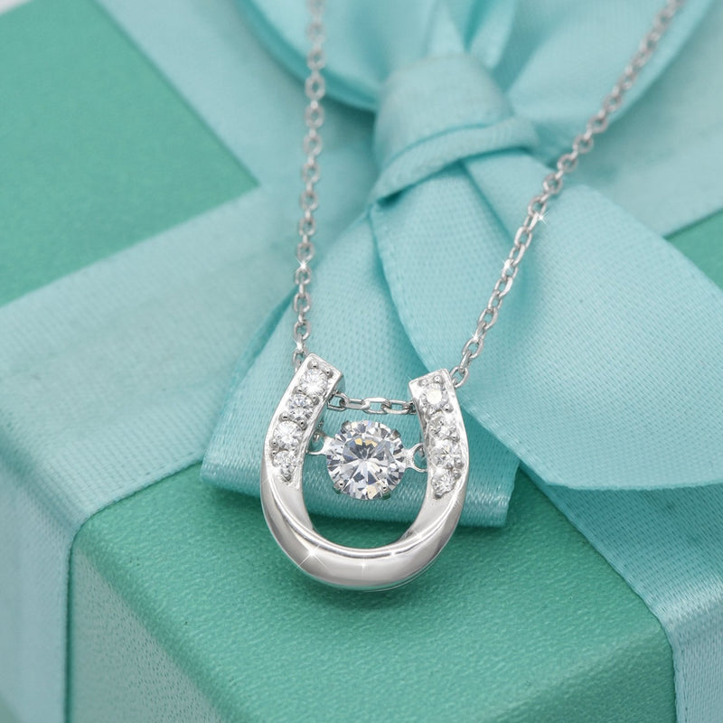 925 Sterling Silver Lucky Horseshoe with CZ Cute U Pendant Necklace Women Jewelry set - BeesActive Australia