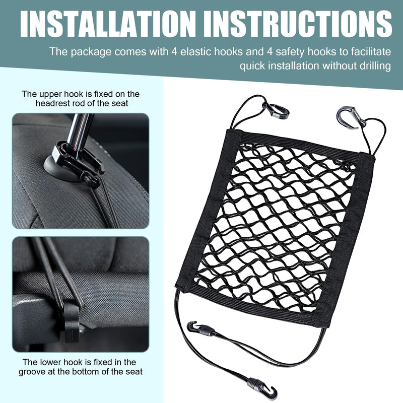 Pack-1 Car Pet Isolation Net Between Front Seats, 11.4" x 10.2" Double Layer Design Storage Net for Sundries Water Cups, Dog Anti-Collision Protection Barrier, Universal for Cars (Black) - BeesActive Australia