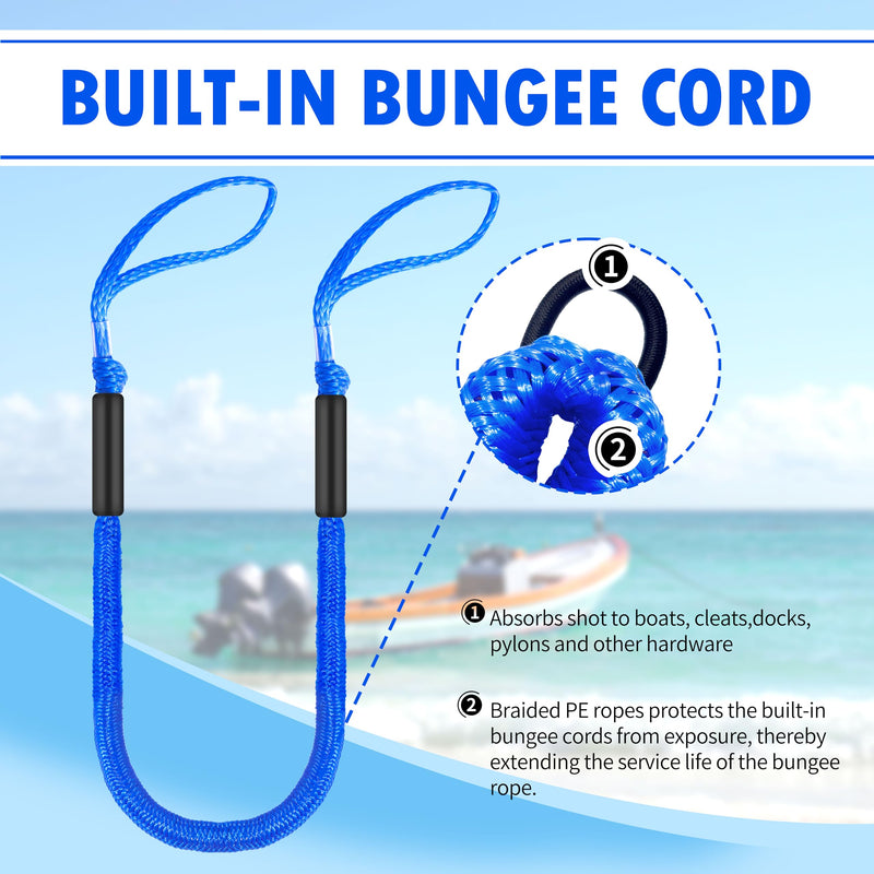 Bungee Dock Line with Loops – Lightweight Elastic Mooring Rope for Quick Docking (2, Blue, 5 Feet) 2