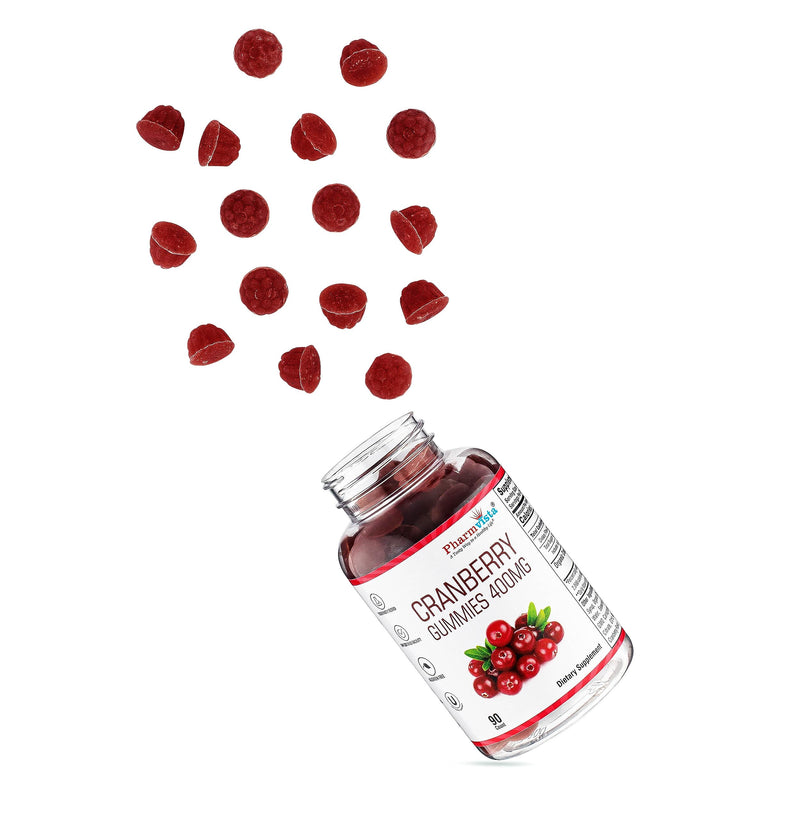 Pharmvista Cranberry Gummies for Kids & Adults 400mg-Gluten Free Allergen Free Nutrient Rich Vegan Supplement -Cranberry Chews-90 Count