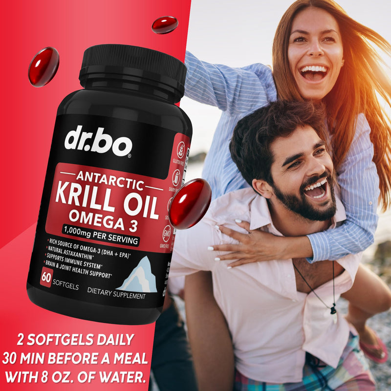 Krill Oil Omega 3 500mg - Antarctic Krill Oil 1000mg Softgels Capsules EPA, DHA, Astaxanthin, Phospholipids - Omega 3 Fatty Acids Supplements, Natural Pure Supplements for Women & Men - 60 Softgels