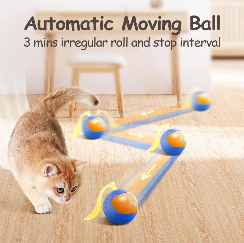 Migipaws Interactive Cat Ball Toy Set, Fun Tracker, Automatic Rolling Chase Ball with Fluffy Tail, A Small Mice, Rechargeable（Blue） blue - BeesActive Australia