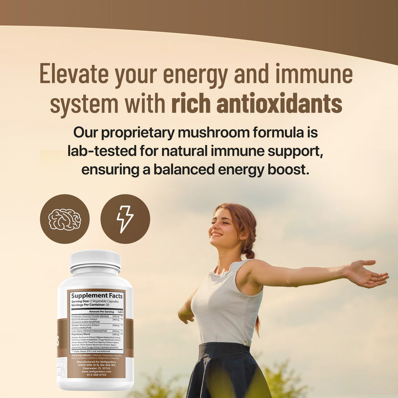 100% Pure Cognition Mushroom Supplement - Lion’s Mane, Reishi, Cordyceps & More - Promotes Mental Clarity, Focus, Memory, Energy, Performance - Mushroom Brain Vitamins
