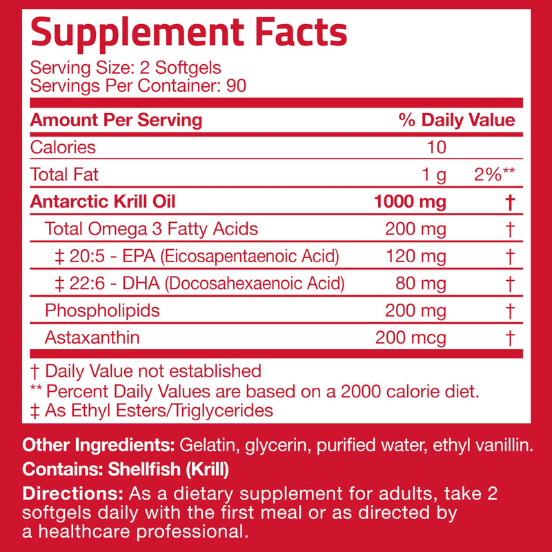 Bronson Antarctic Krill Oil 1000 mg with Omega-3s, 180 Softgels | Heavy Metal Tested, with EPA, DHA, Astaxanthin and Phospholipids, Non-GMO, Gluten Free, Soy Free 180 Count (Pack of 1)
