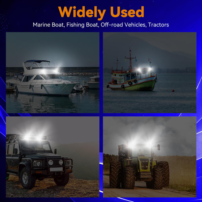 RVZONE Waterproof Led Boat Lights, 18W LED Spreader Lights 1200LM 120°Flood Light, 6.3in Deck Dock Marine Led Lights Bar, Pack of 2, White Housing (Flood Light/White Housing) Flood Light/White Housing