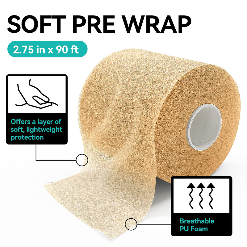 Dimora Pre Wrap Athletic, 4 Rolls Prewrap Headband for Hair, 120 Yards Foam Underwrap Athletic Tape, Best Padding for Underneath Sports Tape, 2.75 Inches x 30 Yards - Beige - BeesActive Australia