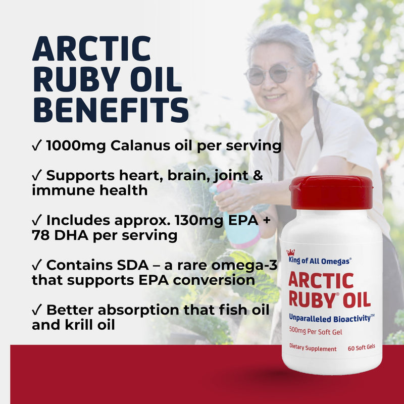 Arctic Ruby Oil 1000mg Omega 3 Supplement with EPA DHA 60 Softgels, 1 Pack | for Women and Men, Astaxanthin 2mg, Fish & Krill Oil Alternative, Arctic calanus oil, no fishy aftertaste, wellness support