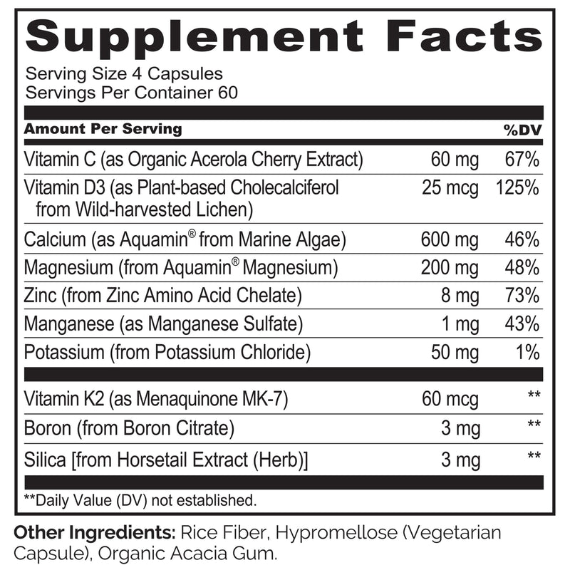 NATURELO Calcium Supplement with Vitamin C, D3, K2, 240 Vegetarian Capsules | Magnesium & Zinc for Bone Strength,Plant-Based Calcium 600mg , Non-GMO, Soy & Gluten-Free Unflavored 240 Count (Pack of 1)