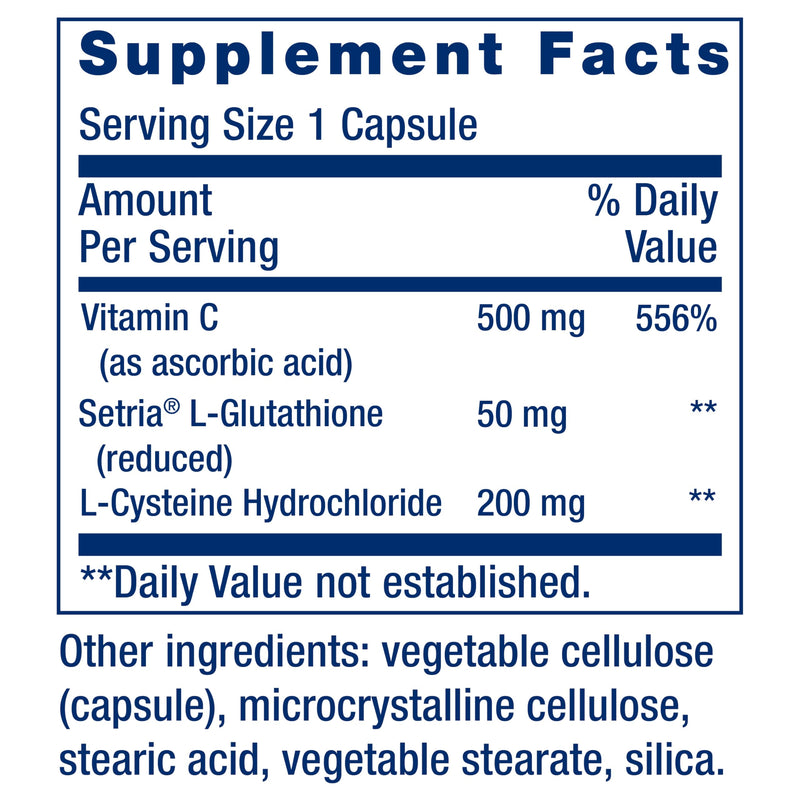 Life Extension Glutathione, Cysteine & C, 100 Capsules | 500 mg Vitamin C, Powerful Antioxidant for Liver Health Support, Gluten-Free & Non-GMO 100 Count (Pack of 1)