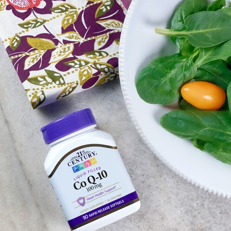 21st Century CoQ10 100mg Softgels, Heart Health Support, 90 Count | Coenzyme Q10 100 mg Fast-Release Liquid Softgels, Heart Health & Antioxidant Support, Gluten Free Supplement