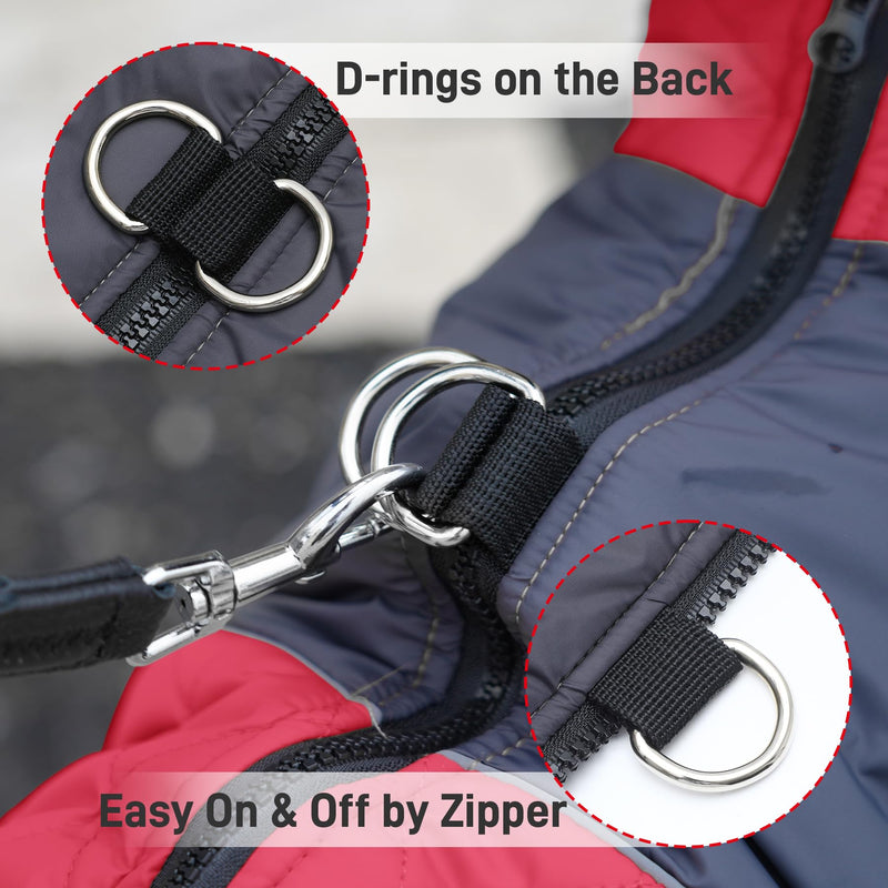 Warm Fleece Dog Coats for Small Dogs,D-Rings Waterproof Puppy Jacket for Cold Winter,Red M Medium (Pack of 1) Red - BeesActive Australia