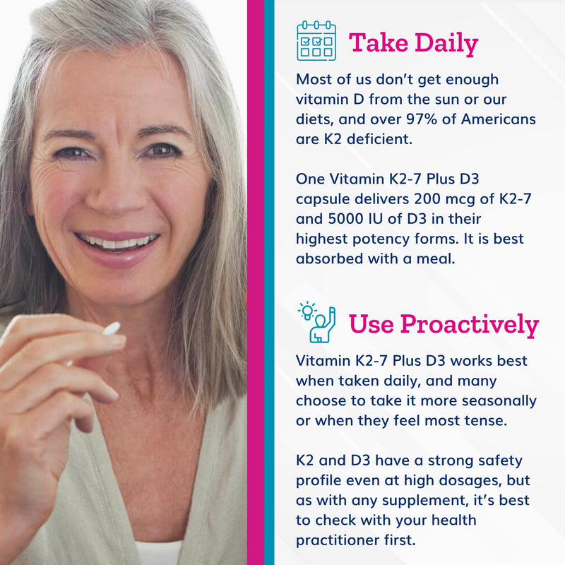 Just Thrive Vitamin K2-7 Plus D3 Supplement for Immune, Heart & Bone Health | 60 vegetable capsules, Vitamin K2-7 plus D3, Supports immune health, cardiovascular wellness, strong bones and daily vitality