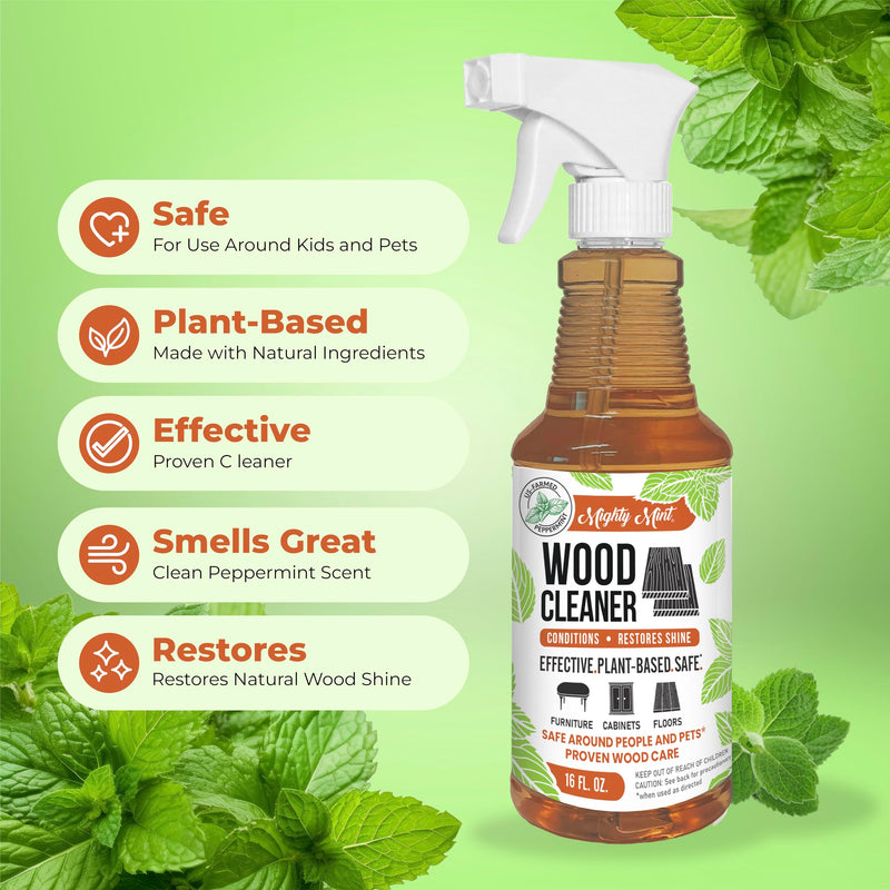 Mighty Mint Wood Cleaner and Conditioner, Non-Toxic, Spray Cleans and Renews Wood, Natural Peppermint Scent, 16oz - BeesActive Australia