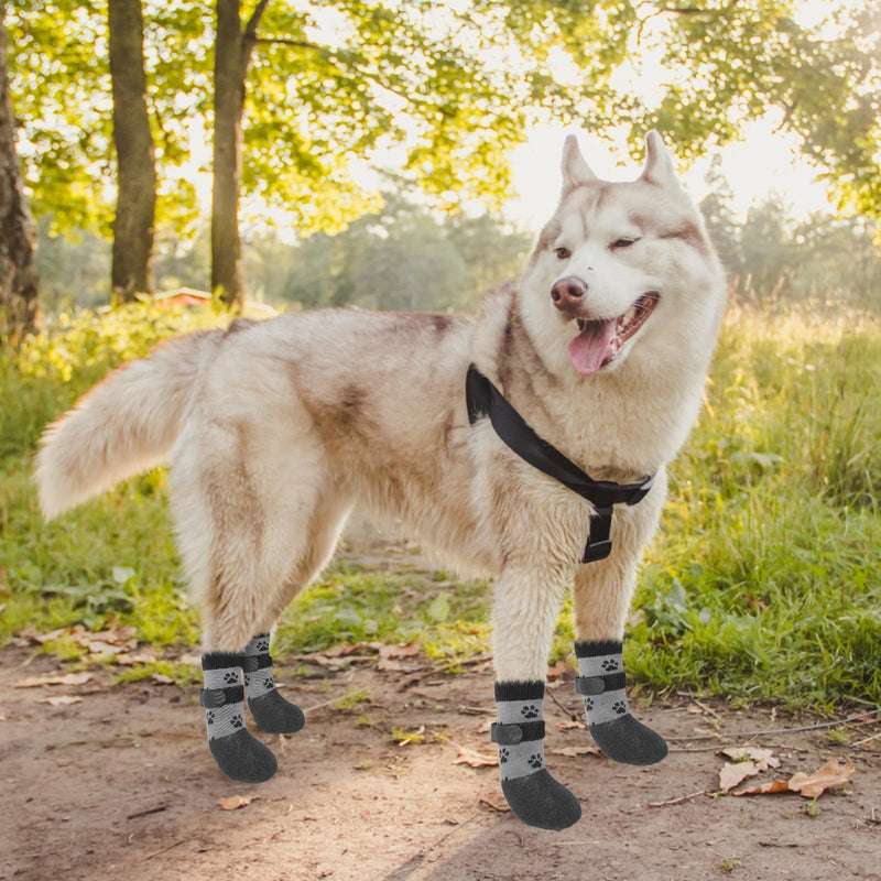 KOOLTAIL Anti Slip Dog Socks for Hot/Clod Pavement to Prevent Licking Paws，Dog Booties for Hardwood Floors, Traction Rain Dog Boots&Paw Protectors Shoes with Grip for Small Medium Large Senior Dogs S Grey with Black Paw - BeesActive Australia