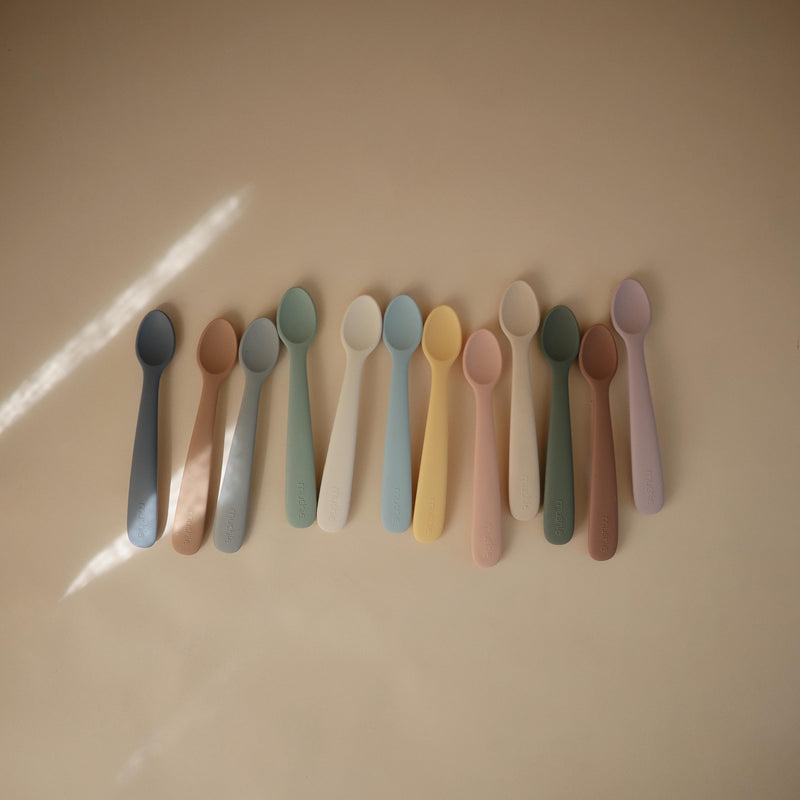 mushie Silicone Baby Feeding Spoons | 2 Pack (Blush/Shifting Sand) (Blush/Shifting Sand) - BeesActive Australia