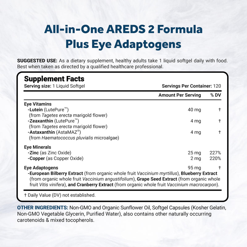 Naturalis Areds2 120 Softgels | Clinically Based Eye Supplement | Lutein, Zeaxanthin, Astaxanthin, Bilberry, Blueberry, Cranberry & Grape Seed Adaptogen Blend 120 Count (Pack of 1)