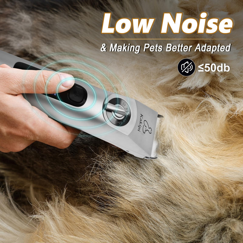 3 in 1 Low Noise Dog Clippers for Grooming, Adjustable Dog Grooming Kit for Thick Hair, IPX7 Waterproof Pet Grooming Supplies with Paw Trimmer and Scissors, for Large & Small Dog Sliver - BeesActive Australia