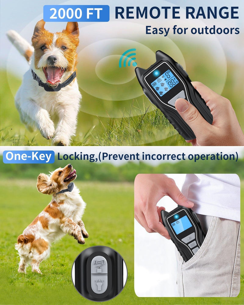 Dog Shock Collar - 2000FT Dog Training Collar with Remote, IPX7 Waterproof E Collar for Dogs with 4 Safe Training Modes Beep Vibration Shock Flashlight Perfect for Small Medium and Large Dogs - Gray Grey - BeesActive Australia