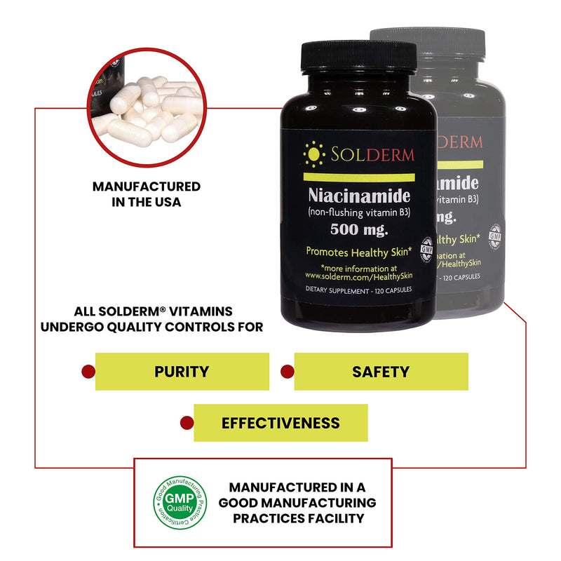 Niacinamide Non-Flushing Vitamin B3 Supplement | Vegetarian and Gluten-Free Vitamin Niacinamide Tablets with Vegetable Cellulose Casings | Promotes Healthy Skin | 120 Capsules | 500mg | Vegetarian and Gluten-Free, Vitamin Niacinamide Tablets, Vegetable...