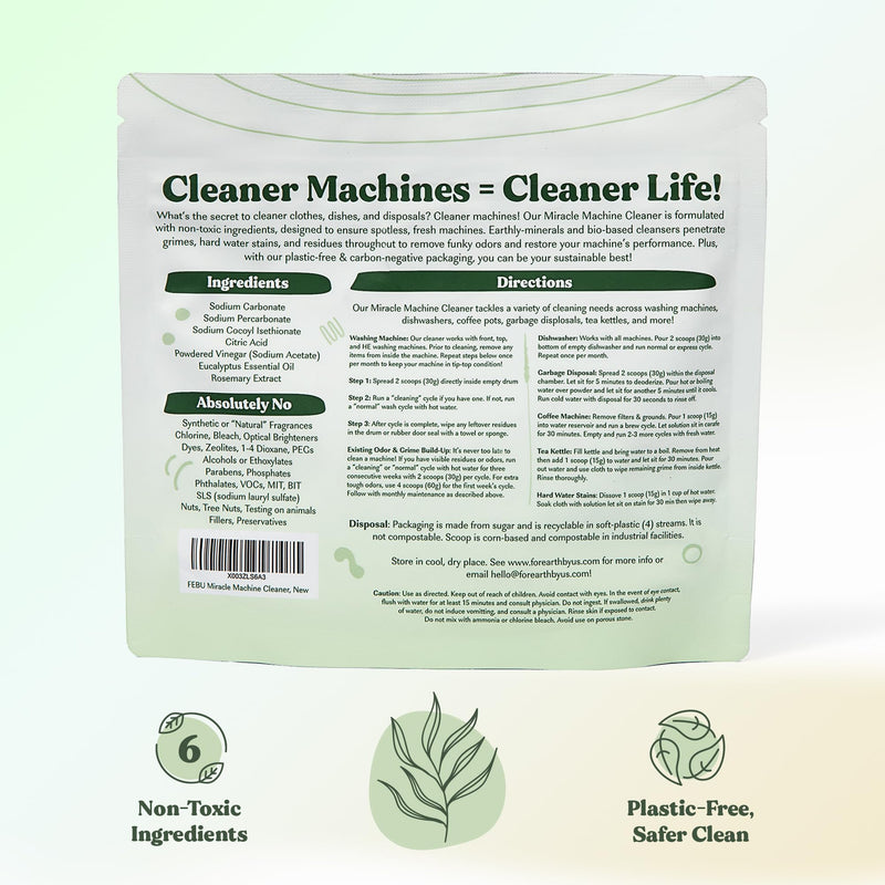 FEBU All-In-One Machine Cleaner, Pure Eucalyptus, 6oz | Natural Washing Machine & Dishwasher Cleaner and Deodorizer | Washer Cleaner for Rust & Grime | Plant-Based, Human Safe Ingredients, Made in USA - BeesActive Australia