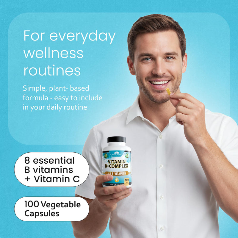 NaturaLife Labs Vitamin B Complex – All B Vitamins Including Active B2, B6, B9 & B12 (Methylcobalamin), Plus B1, B3, B5, B7 & Vitamin C – 100 Capsules (2 Pack) 2