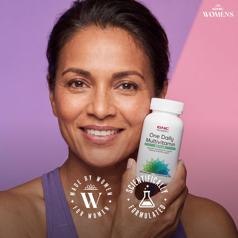 GNC Women's 50 Plus Multivitamin, Supports Healthy Aging, 60 Count | Science-Backed One Daily Multivitamin Formulated for Women 50 and Over, Supports Overall Health and Wellness, Gluten-Free 60 Count (Pack of 1)
