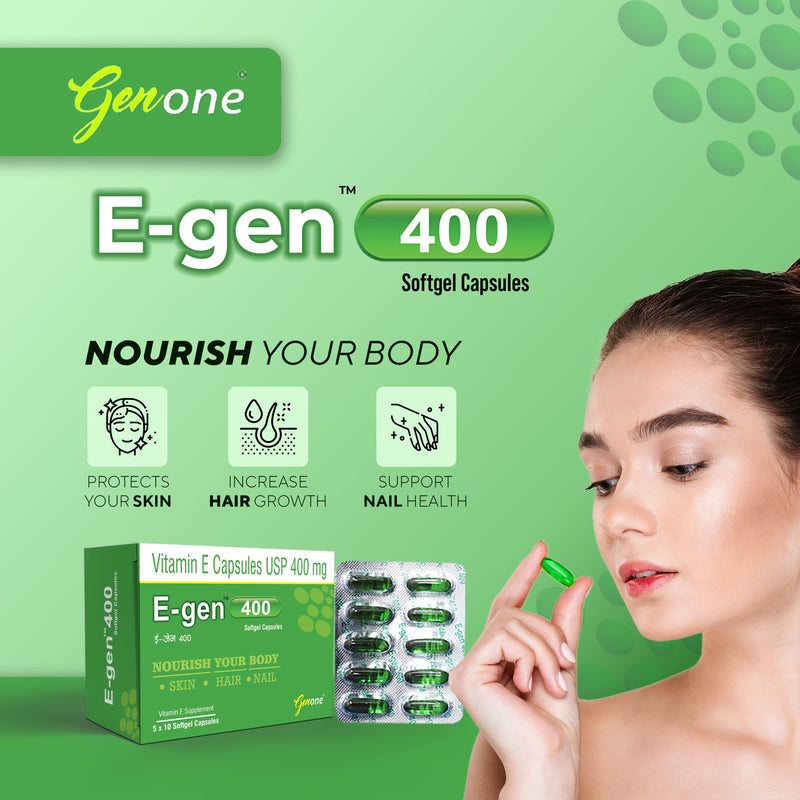 genone E-Gen 400 Vitamin E Capsule for Glowing Face, Skin and Hair Nutrition (30 Capsules) - BeesActive Australia
