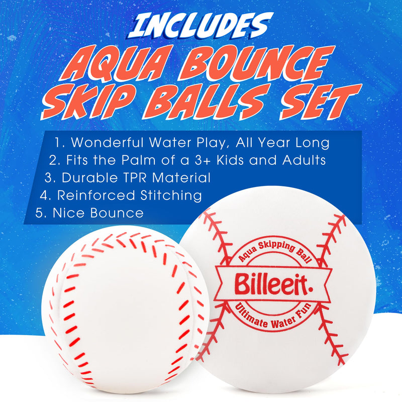 Billeeit 4Pcs Water Skipping Balls for Pool Play(Baseball Theme), Water Pool Beach Swim Toys for Kids Ages 4-8, 8-12 and Adults, Include 2 Balls and 2 Discs