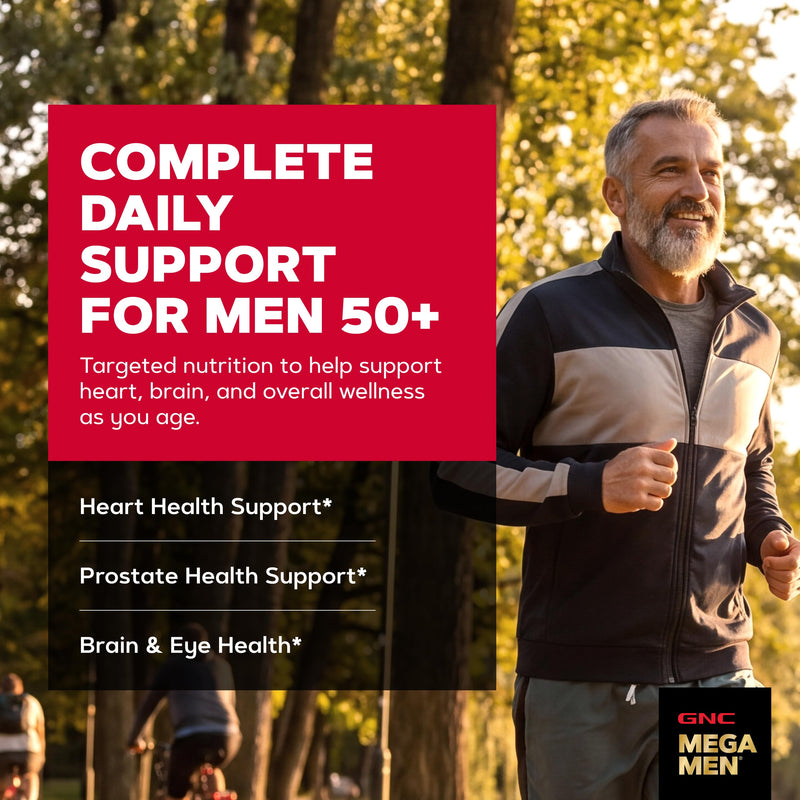 GNC Mega Men 50 Plus Multivitamin for Men, Heart & Prostate, 60 Count | Clinically Studied Antioxidant Formula Supports Heart Health, Prostate Health, and Protection Against Free Radicals 60 Count (Pack of 1)