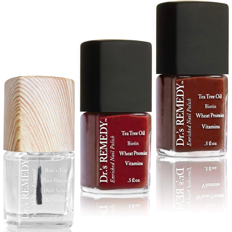 Dr’s Remedy 3 Pack Nail Polish Kit, TOTAL Two-in-One Glaze/BALANCE Brick Red/REMEDY Red - Non Toxic and Organic All Natural Enriched Nail Strengthener BALANCE Brick Red / TOTAL Two-in-One Glaze / REMEDY Red