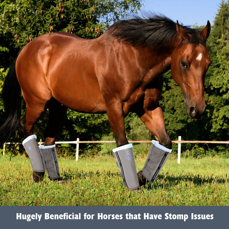 Harrison Howard Loose-Fitting Horse Fly Boots UV-Protective, Breathable, Tear-Resistant Fine Mesh Leggins Stay-on Comfortable Fly Boots with Ultra-Soft Wool Trim (Set of 4) Original Grey Pony (Small) Pony (Small) - BeesActive Australia
