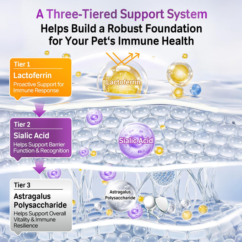Lactoferrin & Sialic Acid for Dogs & Cats – with Astragalus Polysaccharides & BB536 Probiotics, Immune & Digestive Support for Senior Pets & Weaning Puppies/Kittens, 90 Softgels