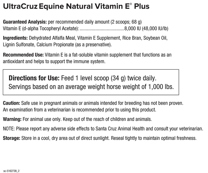 UltraCruz Equine Natural Vitamin E Plus Supplement for Horses, 2 lb Pellet (13 Day Supply) - BeesActive Australia