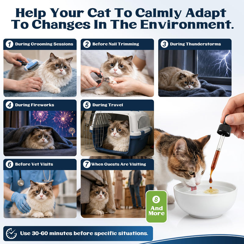Calming Drops for Cats, Chicken Flavored Cat Calming Treats, Helps to Manage Stress & Anxiety, Natural Plant-Based Ingredients, Rapid Absorption, 60ml