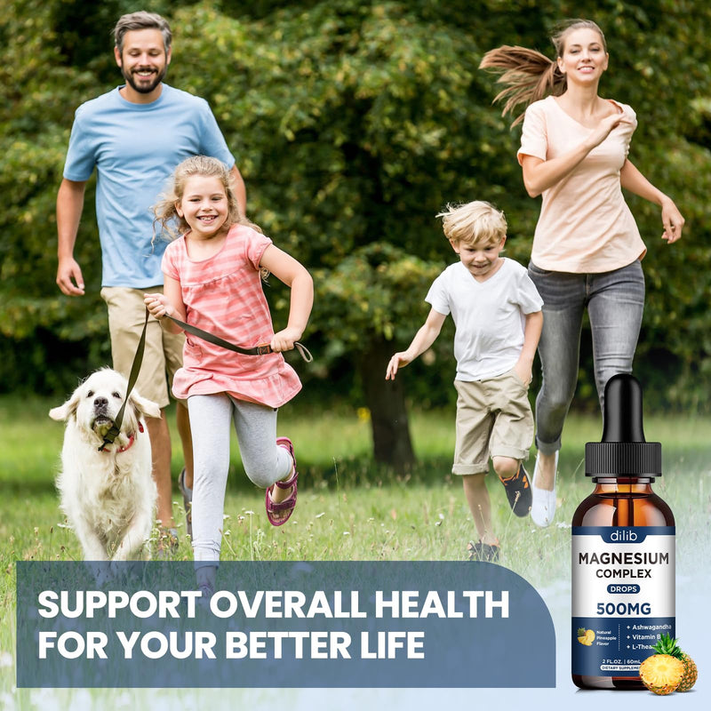 Magnesium Glycinate Liquid Drops 500mg - Triple Magnesium Complex Supplement with Citrate, Malate, Ashwagandha, L-Theanine, Vitamin B6 for Sleep, Stress Relief, Muscle, Pineapple Flavor 4 Fl Oz 2 Fl Oz (Pack of 2)
