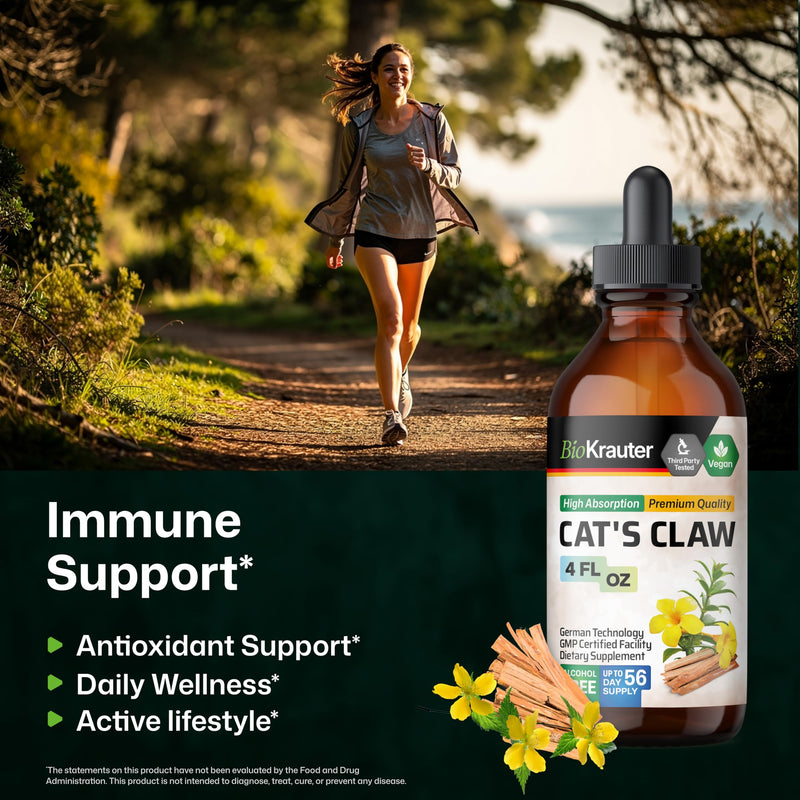 BIO KRAUTER® Сats Сlaw - Liquid Drops Pure Vegan Cats Claw Herb Supplement 625 mg per Serving 4 Fl.Oz 56-Day Supply - Used for Digestive & Immune Support, Natural Antioxidant - Alcohol & Sugar Free 4 Fl Oz (Pack of 1)