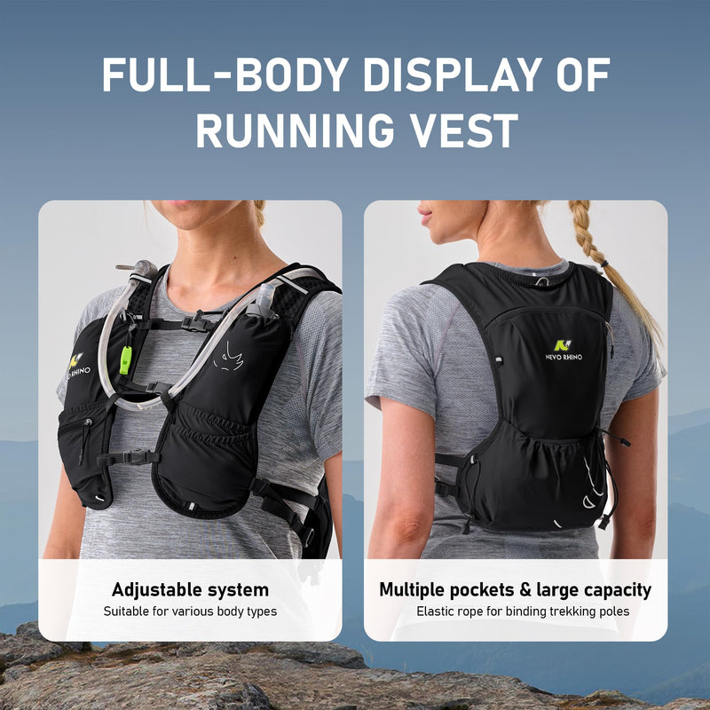 Running Vest with Water Bladder 1.5 Liter, Small Hydration Water Vest, Lightweight Hydration Pack Multi-Pocket 11x - for Hiking Race Trail Marathon for Women Men Black