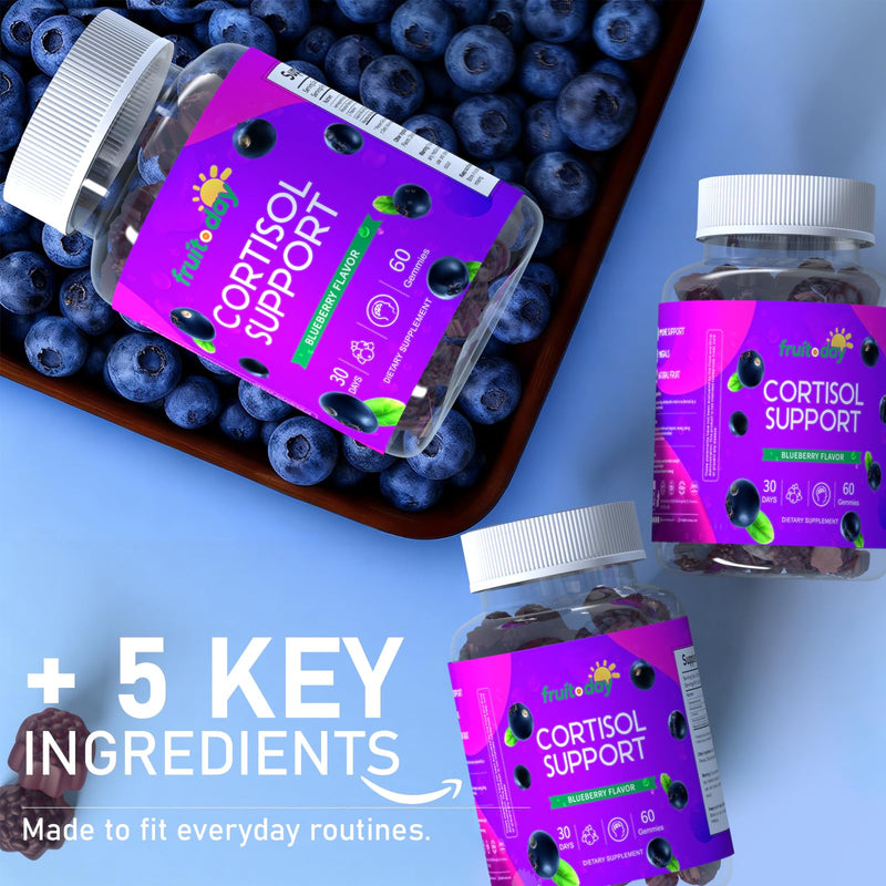 Cortisol Support Gummies with Ashwagandha & L-Theanine – 5-Ingredient Daily Formula, Blueberry Flavor, 60 Count