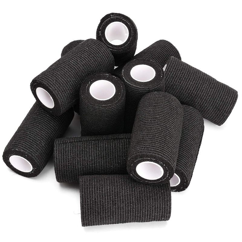 TOBWOLF 12PCS Self Adherent Bandage, 4"x5yd / 10cmx4.5m Cohesive Elastic Bandage Wrap, Breathable Sports Tape for Wrist Ankle Knee Leg Sprains Swelling - Black 4x180 Inch (Pack of 12) - BeesActive Australia