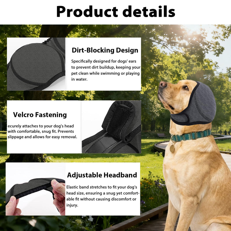 Adhiper No Flap Ear Wraps Muffs for Dogs – Noise Cancelling Ear Covers for Bath, Drying, Swim & Anxiety Relief + Bonus Pet Hair Removal Glove for Laundry, Couch, Carpet (Gray/Medium) Medium