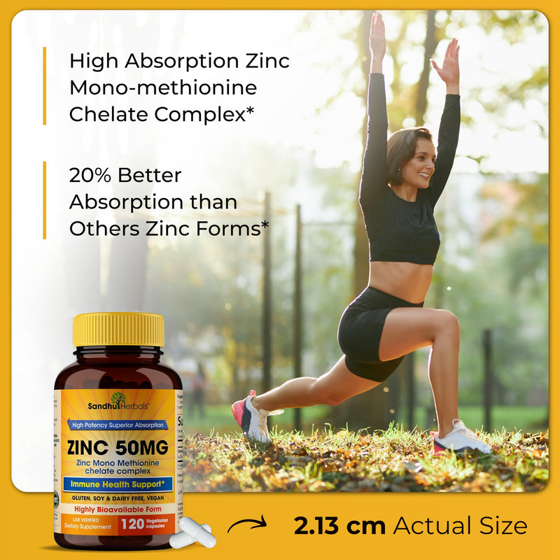 Zinc 50mg Supplement 120 Vegetarian Capsules, Zinc Highly Absorbable Supplements for Immune Support, Gluten Free Zinc 50mg 120 Count (Pack of 1) - BeesActive Australia