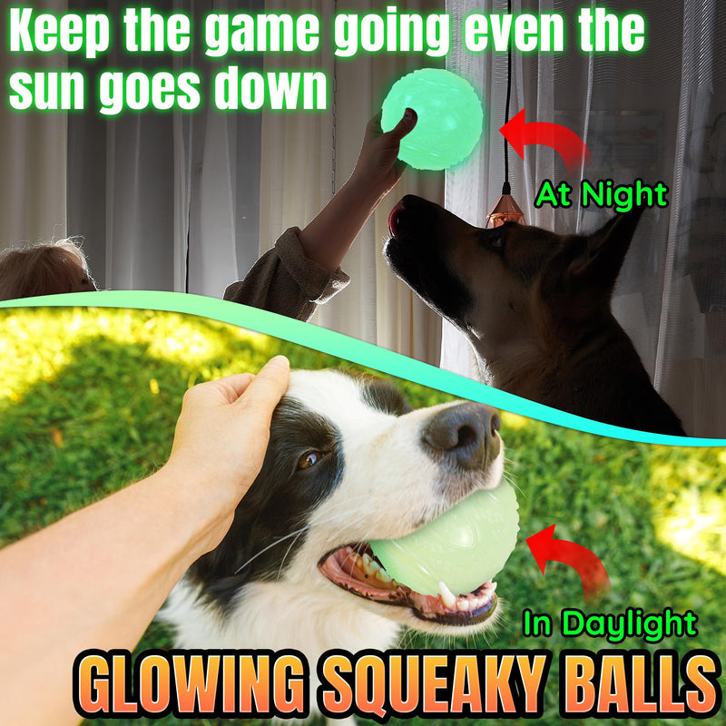 4-Pack 3.5” Glow Squeaky Dog Balls,Bouncy Glow in The Dark Dog Ball with Squeaker, Durable Dog Rubber Ball Toys Glowing Fetch Balls for Medium Large Dogs Nighttime Playing Indoors & Outdoors - BeesActive Australia
